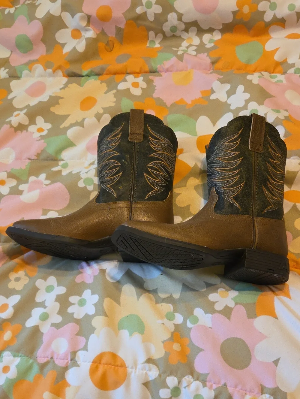 Ariat Square Toe Brown Green Western Kids'  Boots